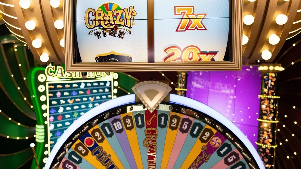 Live casino game controls and betting buttons in Crazy Time